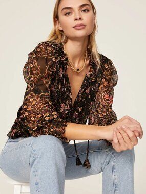 New Misa Los Angeles Siena Black Floral Puff Sleeve